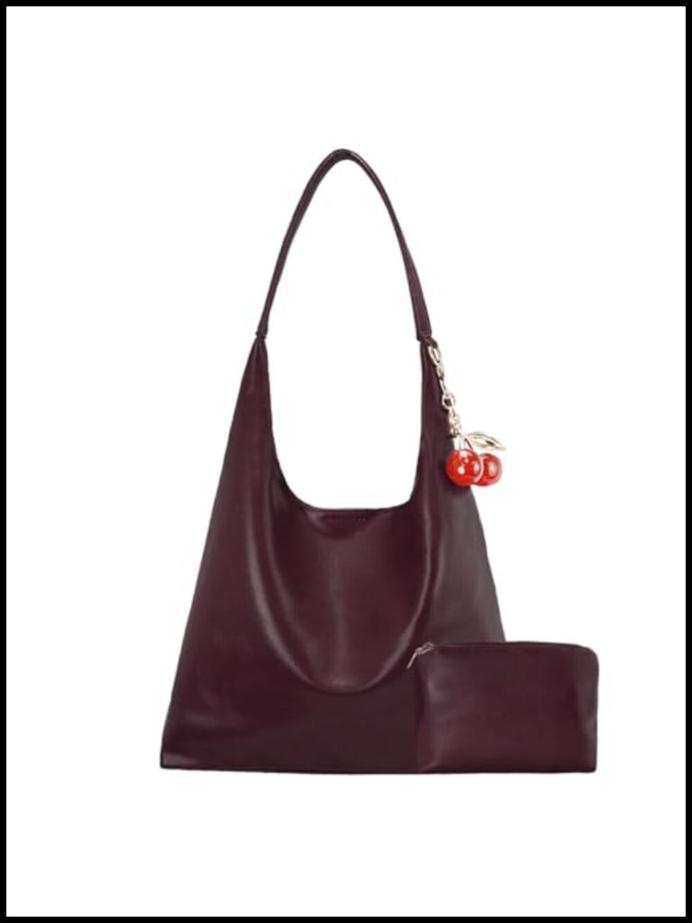 Vegan Leather Hobo Bag Cherry Shoulder Purse Slouchy Crossbody Tote Handbag